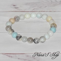 Bracelet élastique en Quartz multicolore, tons blanc turquoise.