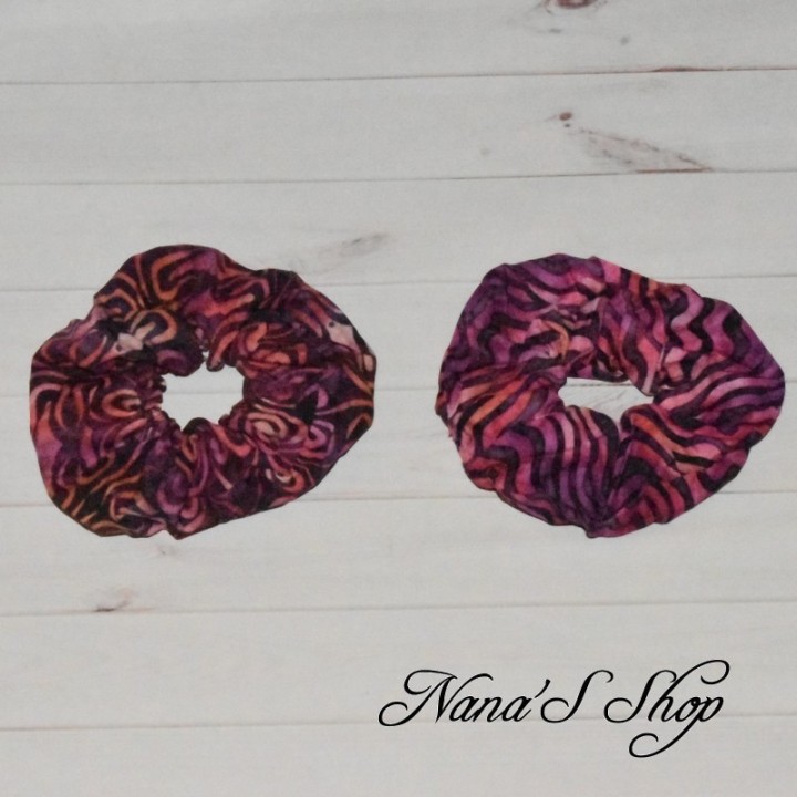 Chouchou imprimé fantaisie, éco-conçu, rose fuchsia modèle au choix.