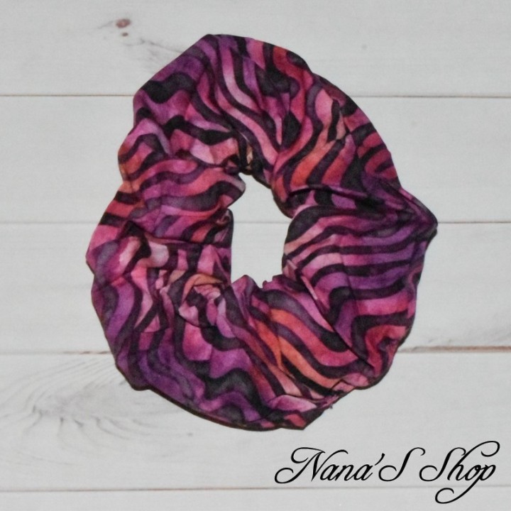 Chouchou imprimé fantaisie, éco-conçu, rose fuchsia modèle 1.