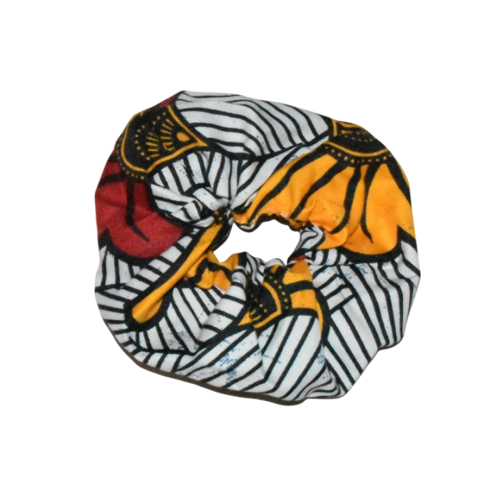 Chouchou Wax fleur jaune et rouge, éco-conçu en polycoton.