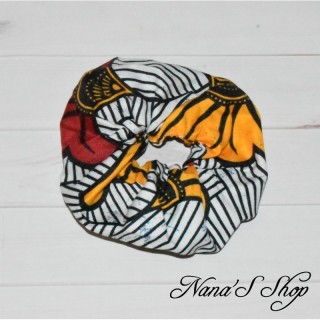 Chouchou Wax fleur jaune et rouge, éco-conçu en polycoton.