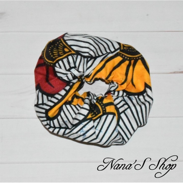 Chouchou Wax fleur jaune et rouge, éco-conçu en polycoton.