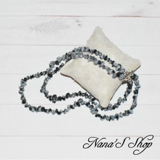 Sautoir chips d' Obsidienne mouchetée, fait main.