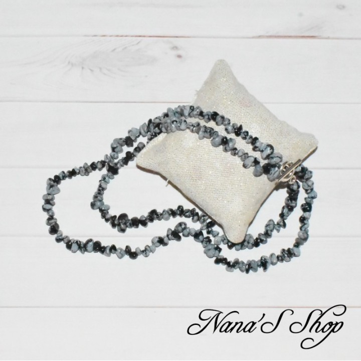 Sautoir chips d' Obsidienne mouchetée, fait main.