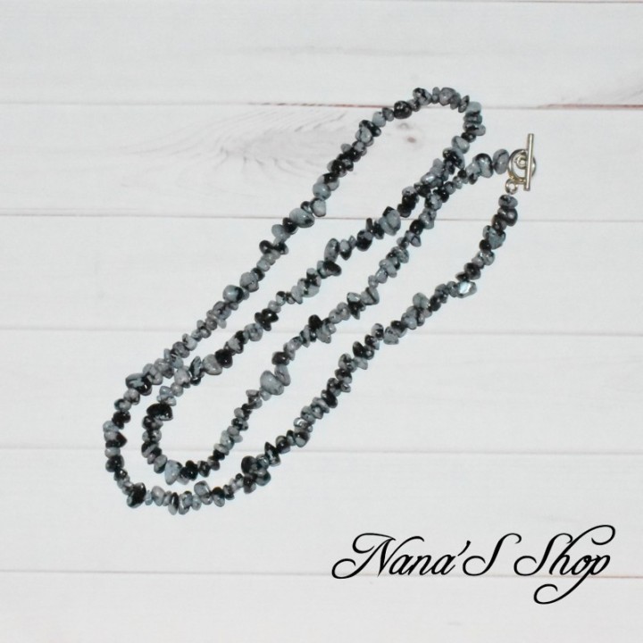 Sautoir chips d' Obsidienne mouchetée