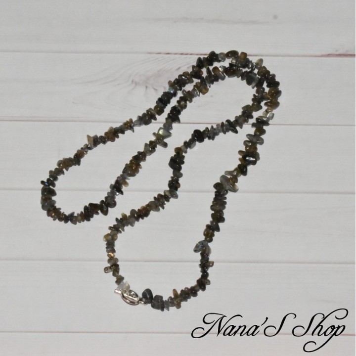 Sautoir chips de labradorite grise, fait main.