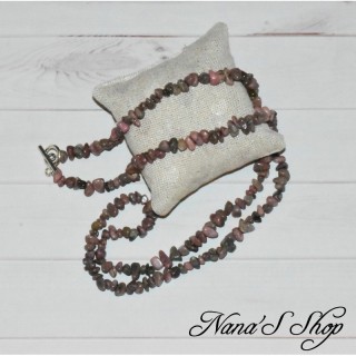 Sautoir en chips de Rhodonite, fait main.