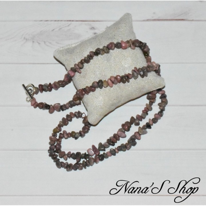 Sautoir en chips de Rhodonite, fait main.