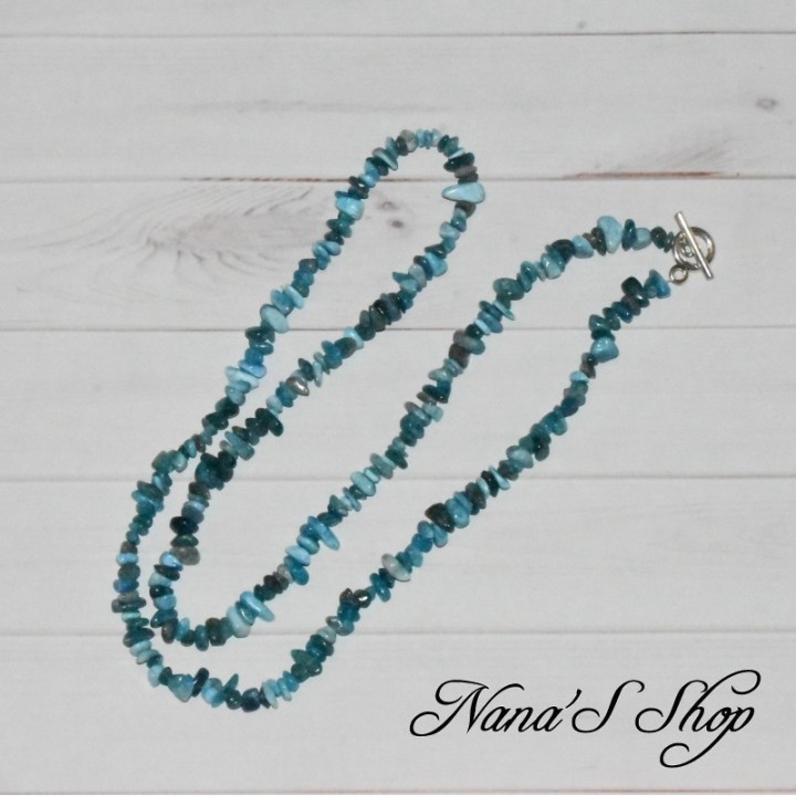 Sautoir chips d' Apatite, bleu vert, fait main.