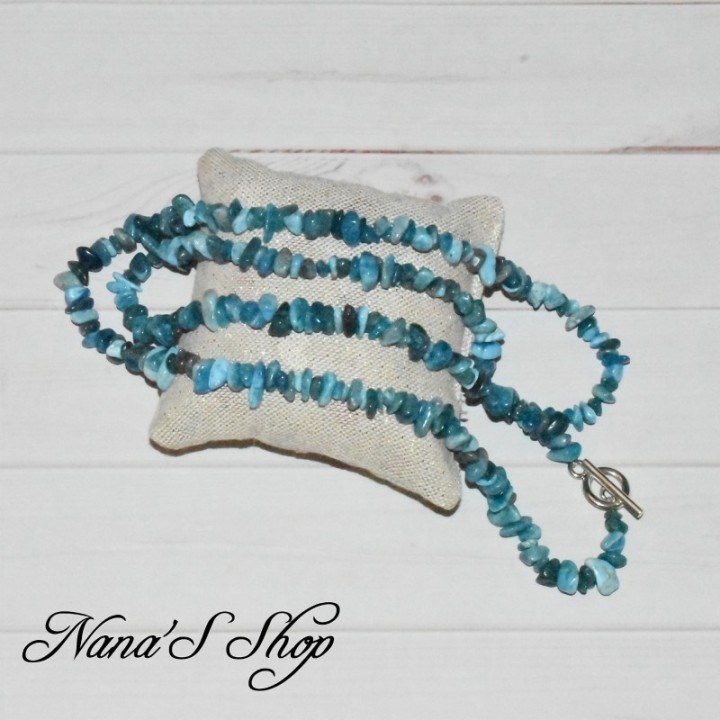 Sautoir chips d' Apatite, bleu vert, fait main.