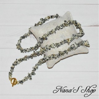 Long collier chips de Jaspe Dalmatien, fait main.