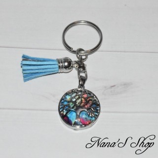 Porte-clés arbre de vie, bleu, fait main.