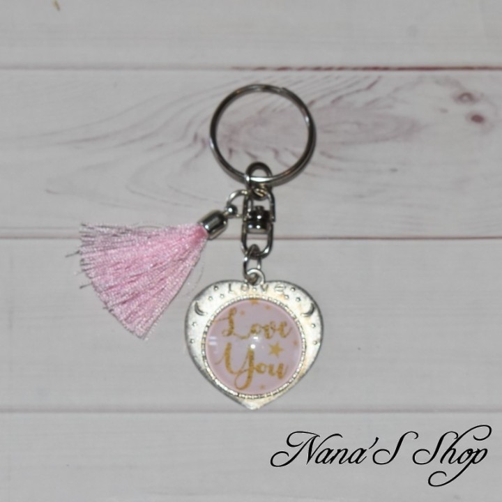 "I love you", Marque-page et porte-clés, rose, faits main.