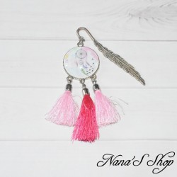 Lot attrape rêve, Marque-page et porte-clés, pompon tassel rose, faits main.