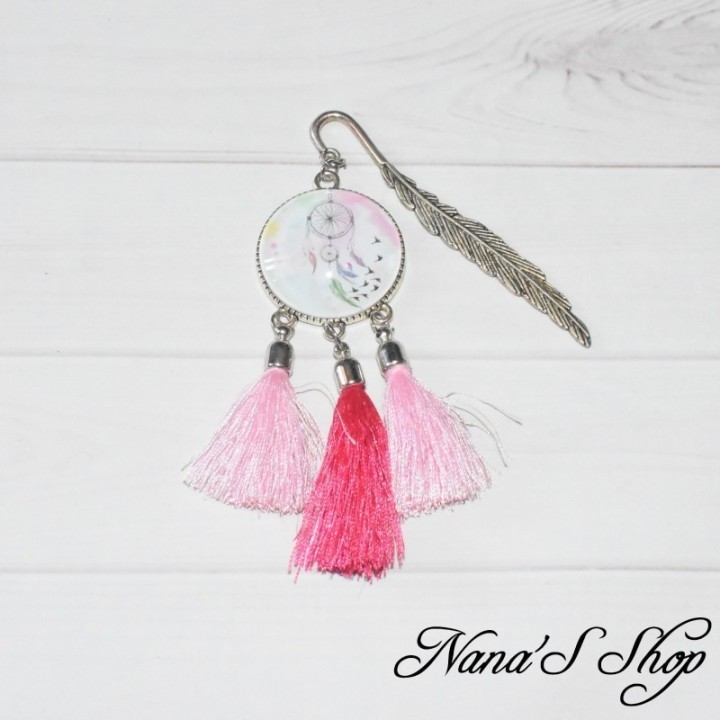 Lot attrape rêve, Marque-page et porte-clés, pompon tassel rose, faits main.