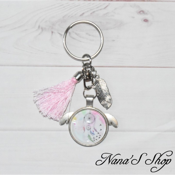 Lot attrape rêve, Marque-page et porte-clés, pompon tassel rose, faits main.