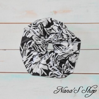 Chouchou polyester, noir et blanc, éco-conçu, fait main.