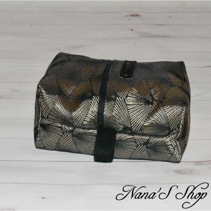 Petite trousse de toilette, éco-conçu, noir et or, faite main.