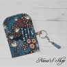Porte-monnaie, porte-clés en Wax motif ethnique sur fond bleu, éco-conçu et fait main.