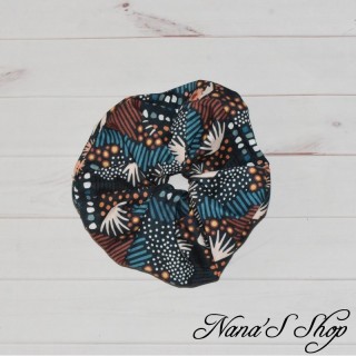 Chouchou Wax ethnique, bleu foncé, éco-conçu et fait main.