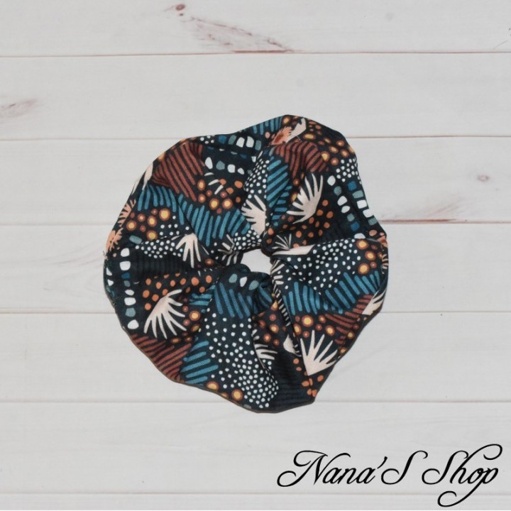 Chouchou Wax ethnique, bleu foncé, éco-conçu et fait main.