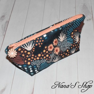 Petite trousse en Wax ethnique, faite main et éco-conçue, bleu foncé.