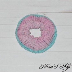 Chouchou crochet, en coton, dégradé rose et bleu.