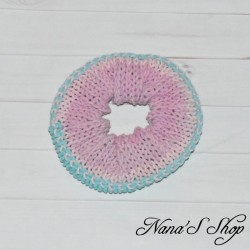 Chouchou crochet, en coton, dégradé rose et bleu.