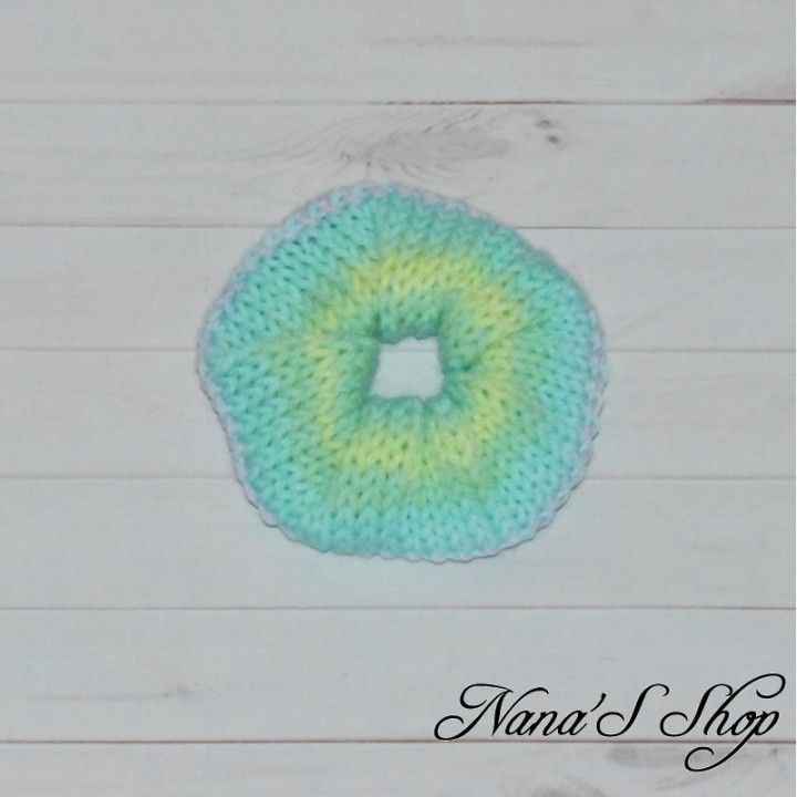 Chouchou crochet, multicolore, ton pastel, fait main, modèle 1.