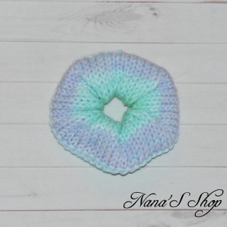 Chouchou crochet, multicolore, ton pastel, fait main, modèle 1.