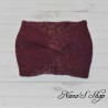 Bandeau twisté, Modèle Lucy, bordeaux et mauve, tricoté mains.