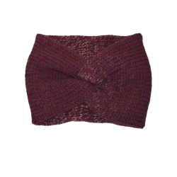 Bandeau twisté, Modèle Lucy, bordeaux et mauve, tricoté mains.