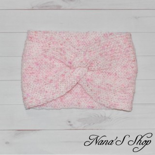 Bandeau twisté moucheté rose, "Bonbon Rose", fait main en France.