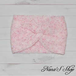 Bandeau twisté moucheté rose, "Bonbon Rose", fait main en France.