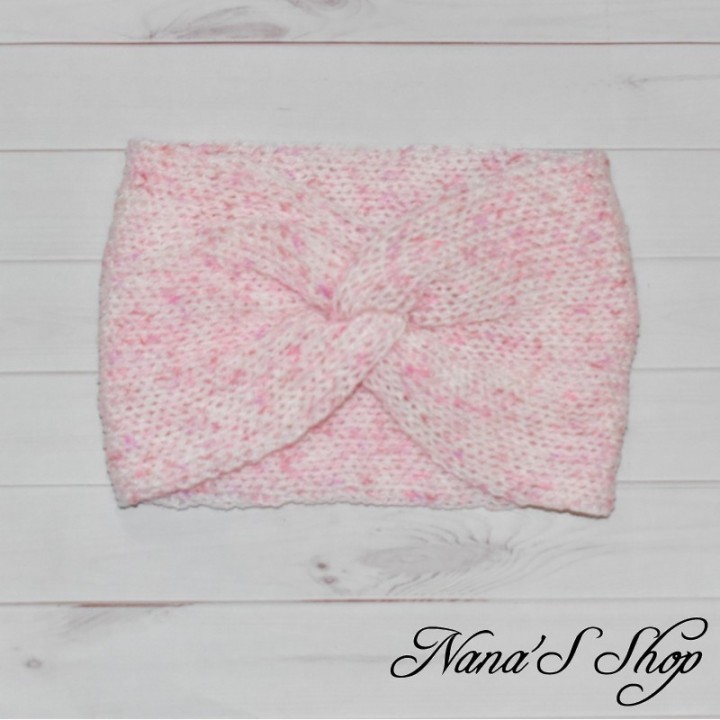 Bandeau twisté moucheté rose, "Bonbon Rose", fait main en France.