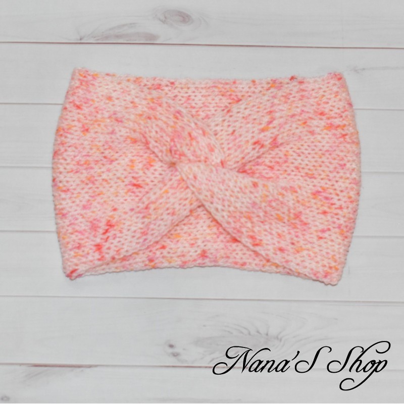 Bandeau twisté moucheté rose corail, "Bonbon Rose", fait main en France. Bandeau twisté moucheté rose corail, "Bonbon Rose", fait main en France.
