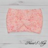 Bandeau twisté moucheté rose corail, "Bonbon Rose", fait main en France.