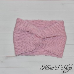 Bandeau twisté moucheté uni mauve, "Bonbon Rose", fait main en France.