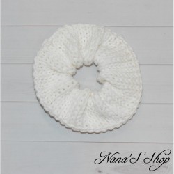Chouchou tricoté, couleur uni, fait main, blanc.