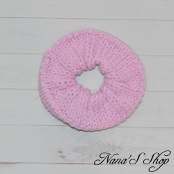 Chouchou tricoté, couleur uni, fait main, rose pâle.