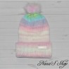 Bonnet revers et Pompon, Multicolore Pastel, fait main en France.
