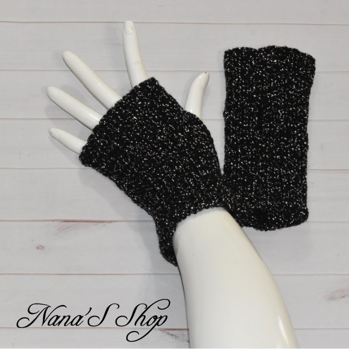 Mitaines brillantes, argenté et noir, modèle Black Shiny, faites mains