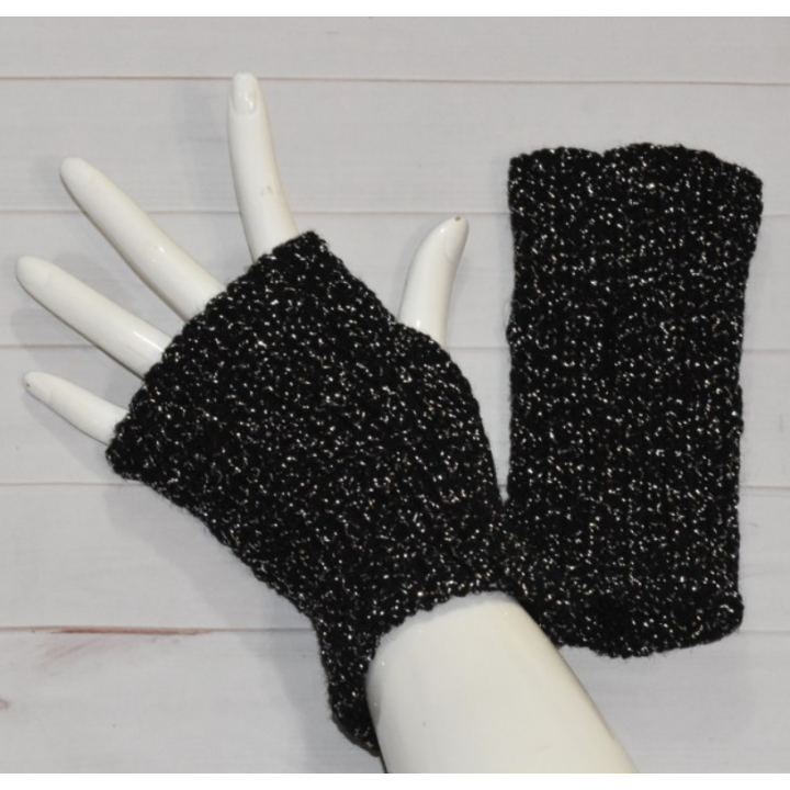 Mitaines brillantes, argenté et noir, modèle Black Shiny, faites mains