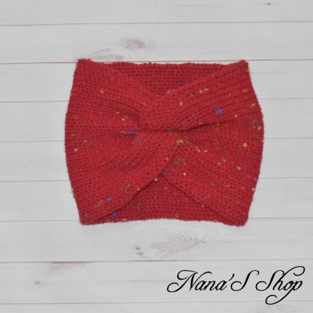 Bandeau rouge, twisté, modèle Tweed, fait main.