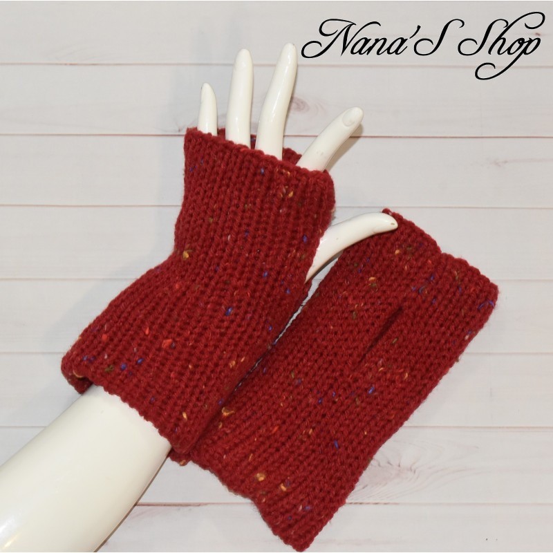 Mitaines rouge, modèle tweed, faites mains