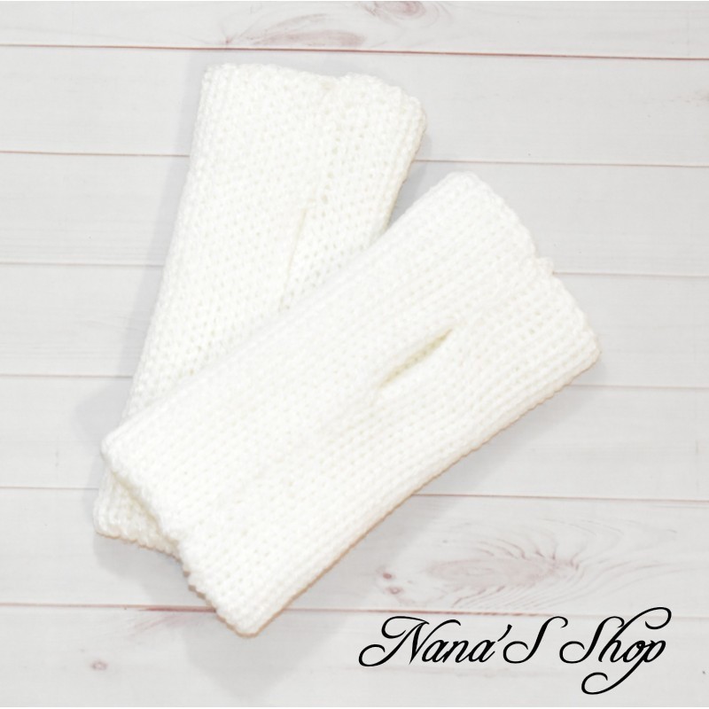 Mitaines Blanches unies, modèle Basique, faites mains.