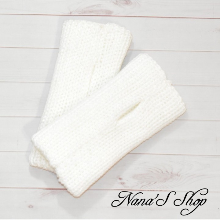 Mitaines Blanches unies, modèle Basique, faites mains.
