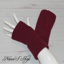 Mitaines Bordeaux unies, modèle Basique, faites mains.