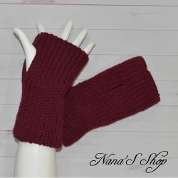 Mitaines Bordeaux unies, modèle Basique, faites mains.