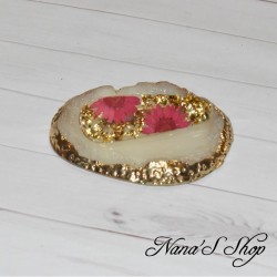 Barrette en résine, feuille d'or et Marguerite rouge, faite mains.